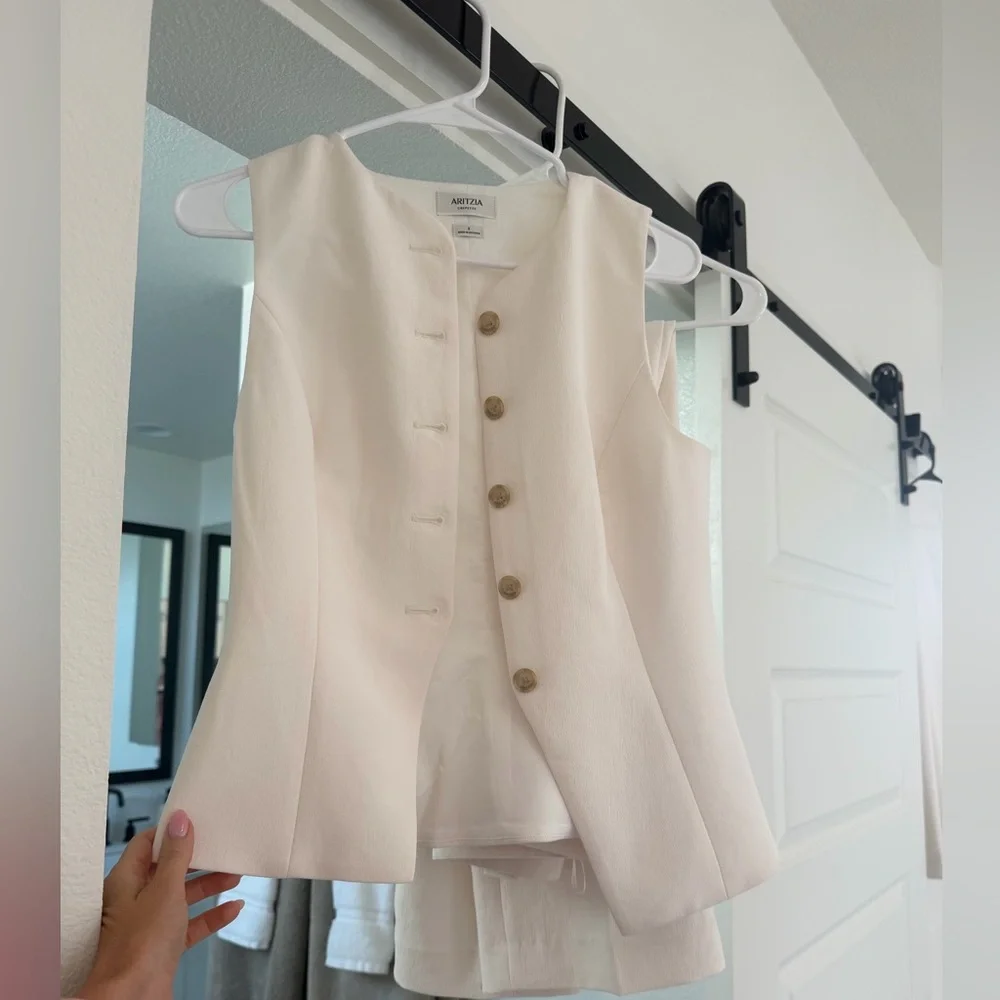 Aritzia Soft Cream Button-Front Vest and Shorts Set